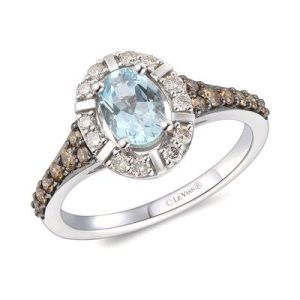 Le Vian® Ring featuring 1/2 cts. Sea Blue Aquamarine®, 1/4 cts. Chocolate Diamonds®, 1/5 cts. Nude Diamonds™ set in 14K Vanilla Gold®