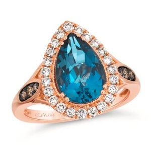 Le Vian® Ring featuring 3 cts. Deep Sea Blue Topaz™, 1/10 cts. Chocolate Diamonds®, 3/8 cts. Nude Diamonds™ set in 14K Strawberry Gold®