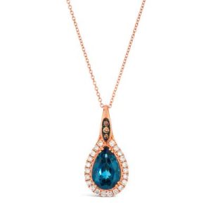 Le Vian® Pendant featuring 3 cts. Deep Sea Blue Topaz™, 1/20 cts. Chocolate Diamonds®, 3/8 cts. Nude Diamonds™ set in 14K Strawberry Gold®