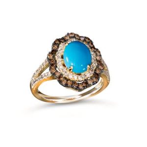 Le Vian® Ring featuring 1 3/4 cts. Robins Egg Blue Turquoise™, 1/3 cts. Chocolate Diamonds®, 3/8 cts. Nude Diamonds™ set in 14K Honey Gold™