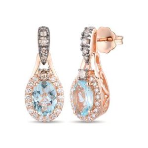 Le Vian Chocolatier® Earrings featuring 1 1/4 cts. Sea Blue Aquamarine®, 3/8 cts. Chocolate Diamonds®, 1/4 cts. Vanilla Diamonds® set in 14K Strawberry Gold®