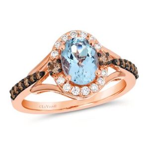 Le Vian Chocolatier® Ring featuring 1 cts. Sea Blue Aquamarine®, 1/4 cts. Chocolate Diamonds®, 1/6 cts. Vanilla Diamonds® set in 14K Strawberry Gold®