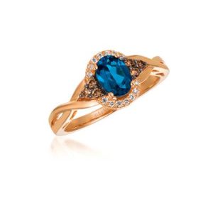 Le Vian Chocolatier® Ring featuring 3/4 cts. Deep Sea Blue Topaz™, 1/8 cts. Chocolate Diamonds® , 1/20 cts. Vanilla Diamonds® set in 14K Strawberry Gold®
