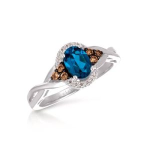 Le Vian Chocolatier® Ring featuring 3/4 cts. Deep Sea Blue Topaz™, 1/8 cts. Chocolate Diamonds® , 1/20 cts. Vanilla Diamonds® set in 14K Vanilla Gold®
