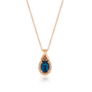 Le Vian Chocolatier® Pendant featuring 3/4 cts. Deep Sea Blue Topaz™, 1/20 cts. Chocolate Diamonds® , 1/20 cts. Vanilla Diamonds® set in 14K Strawberry Gold®