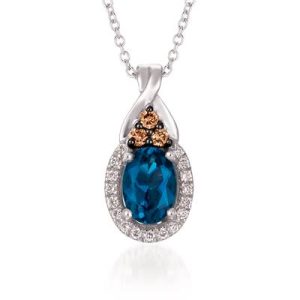 Le Vian Chocolatier® Pendant featuring 3/4 cts. Deep Sea Blue Topaz™, 1/20 cts. Chocolate Diamonds® , 1/20 cts. Vanilla Diamonds® set in 14K Vanilla Gold®