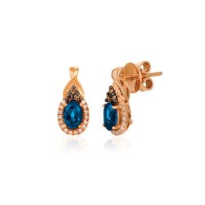 Le Vian Chocolatier® Earrings featuring 1 cts. Deep Sea Blue Topaz™, 1/10 cts. Chocolate Diamonds® , 1/10 cts. Vanilla Diamonds® set in 14K Strawberry Gold®
