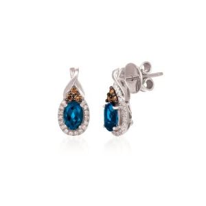 Le Vian Chocolatier® Earrings featuring 1 cts. Deep Sea Blue Topaz™, 1/10 cts. Chocolate Diamonds® , 1/10 cts. Vanilla Diamonds® set in 14K Vanilla Gold®