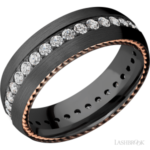 Lashbrook Zirconium with Satin Finish and 14K Rose Gold Inlay Wedding Bands