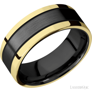 Lashbrook Zirconium with Polish Finish and 14K Yellow Gold Inlay Wedding Bands
