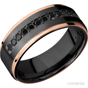 Lashbrook Zirconium with Satin Finish and 14K Rose Gold Inlay Wedding Bands