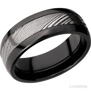 Lashbrook Zirconium with Polish Finish and Damascus Inlay Wedding Bands