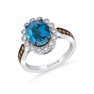 Le Vian® Ring featuring 3 cts. Deep Sea Blue Topaz™, 1/4 cts. Chocolate Diamonds®, 1/4 cts. Nude Diamonds™ set in 14K Vanilla Gold®