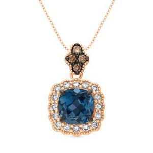Le Vian® Pendant featuring 2 1/2 cts. Deep Sea Blue Topaz™, 1/8 cts. Chocolate Diamonds®, 3/8 cts. Nude Diamonds™ set in 14K Strawberry Gold®