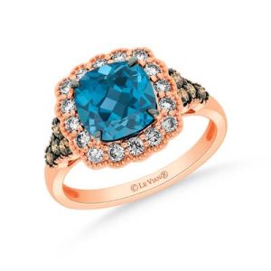 Le Vian® Ring featuring 2 1/2 cts. Deep Sea Blue Topaz™, 1/5 cts. Chocolate Diamonds®, 3/8 cts. Nude Diamonds™ set in 14K Strawberry Gold®