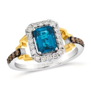Le Vian® Ring featuring 1 cts. Deep Sea Blue Topaz™, 1/4 cts. Nude Diamonds™, 1/8 cts. Chocolate Diamonds® set in 14K Two Tone Gold