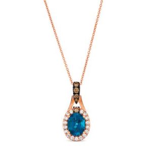 Le Vian Chocolatier® Pendant featuring 1 1/4 cts. Deep Sea Blue Topaz™, 1/8 cts. Chocolate Diamonds®, 1/5 cts. Vanilla Diamonds® set in 14K Strawberry Gold®