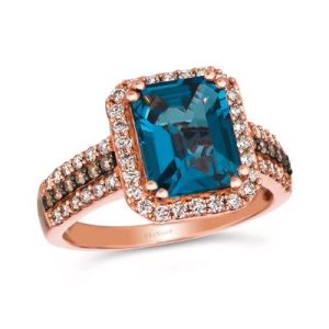 Le Vian® Ring featuring 3 1/2 cts. Deep Sea Blue Topaz™, 1/2 cts. Nude Diamonds™, 1/10 cts. Chocolate Diamonds® set in 14K Strawberry Gold®