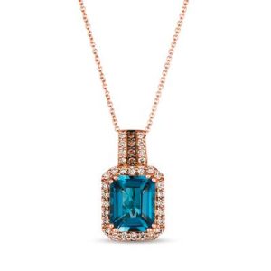 Le Vian® Pendant featuring 3 1/2 cts. Deep Sea Blue Topaz™, 3/8 cts. Nude Diamonds™, Chocolate Diamonds® set in 14K Strawberry Gold®